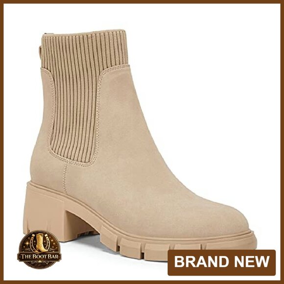 Platform Ankle Boots Chunky Heel Lug Sole Elastic Chelsea Booties - Picture 3 of 8